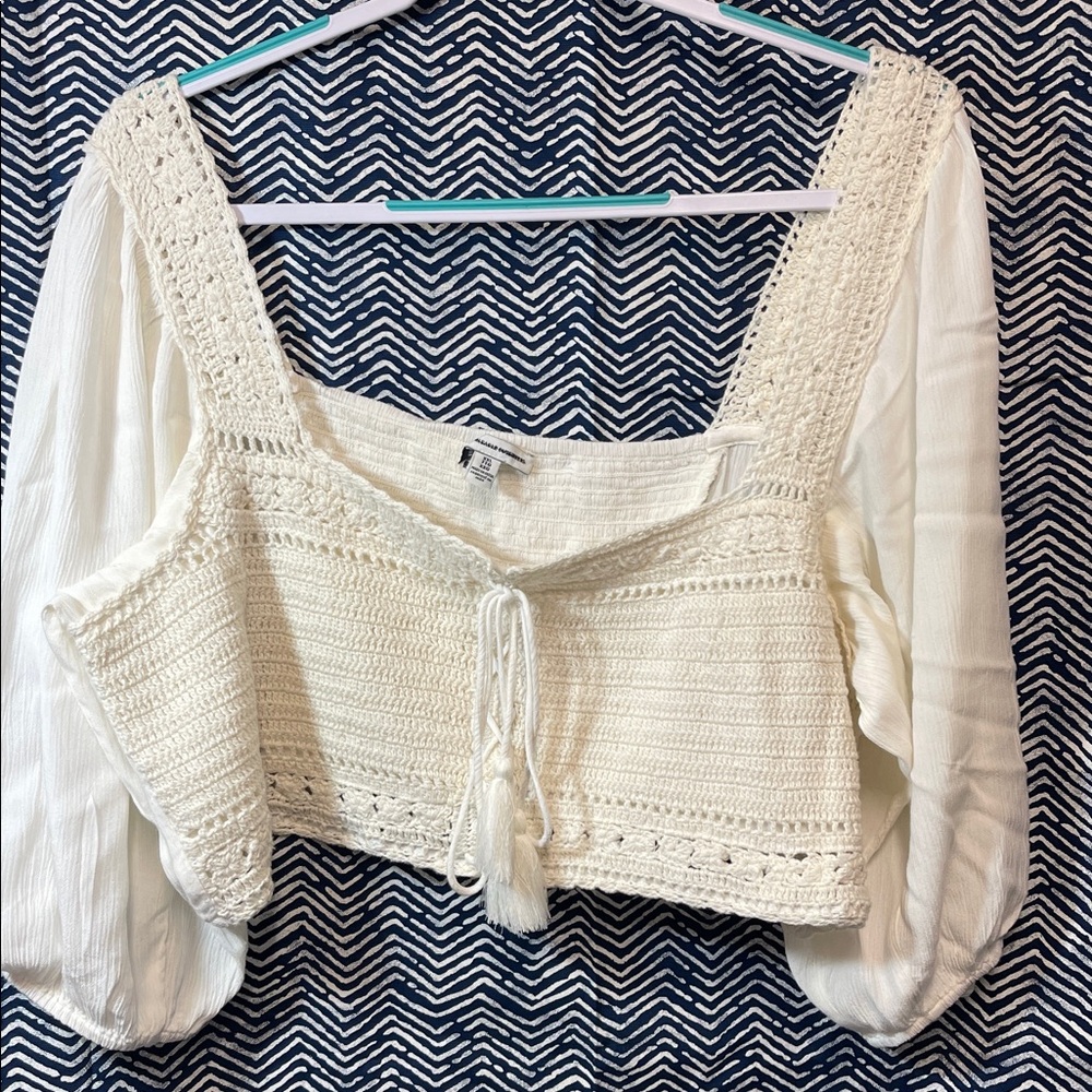 American Eagle Outfitters Ivory Crochet Crop Top
